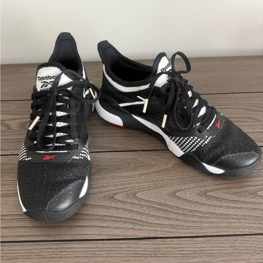 Reebok Black and White Athletic Shoes with Mesh Upper